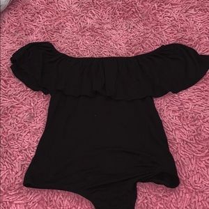 off the shoulder black bodysuit